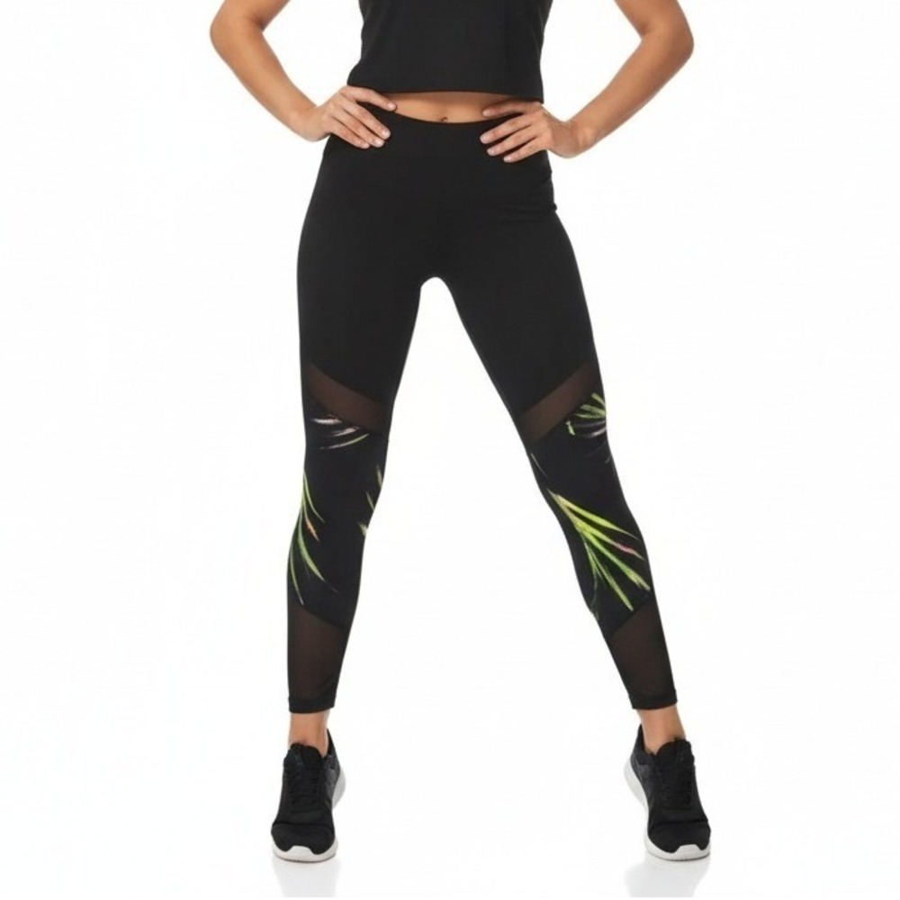 BSP Better Sports‎ Performance Black Palm Leaf Mesh Compression Leggings 7/8 New